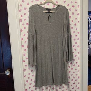 Chelsea & Theodore Gray Ribbed Dress with Bell Sleeves Size M
